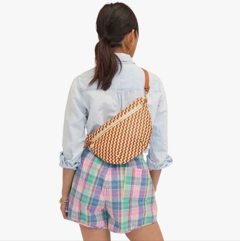 Clare V Woven Tan and Cream Crossbody Belt Bag - Picture 3 of 10